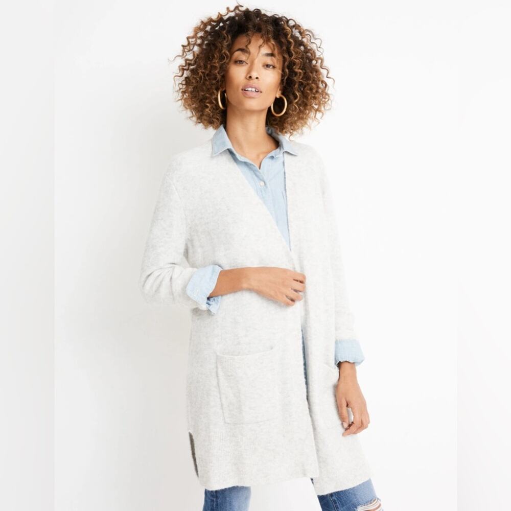 Madewell Kent Cardigan Sweater in Coziest Yarn Small Heather Fog Gray Longline